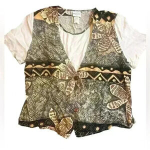 Vintage TR BENTLEY Vest Safari Multicolor Size L Padded Shoulders